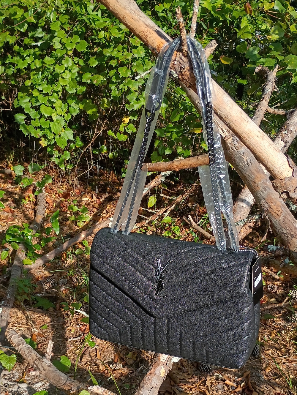 Yves Saint Laurent Black Quilted Chevron Shoulder Bag with Chain Strap